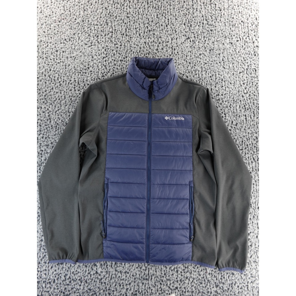 Columbia Puffer Fleece Jacket Men's Size M Gray Blue Zip Up Insulated